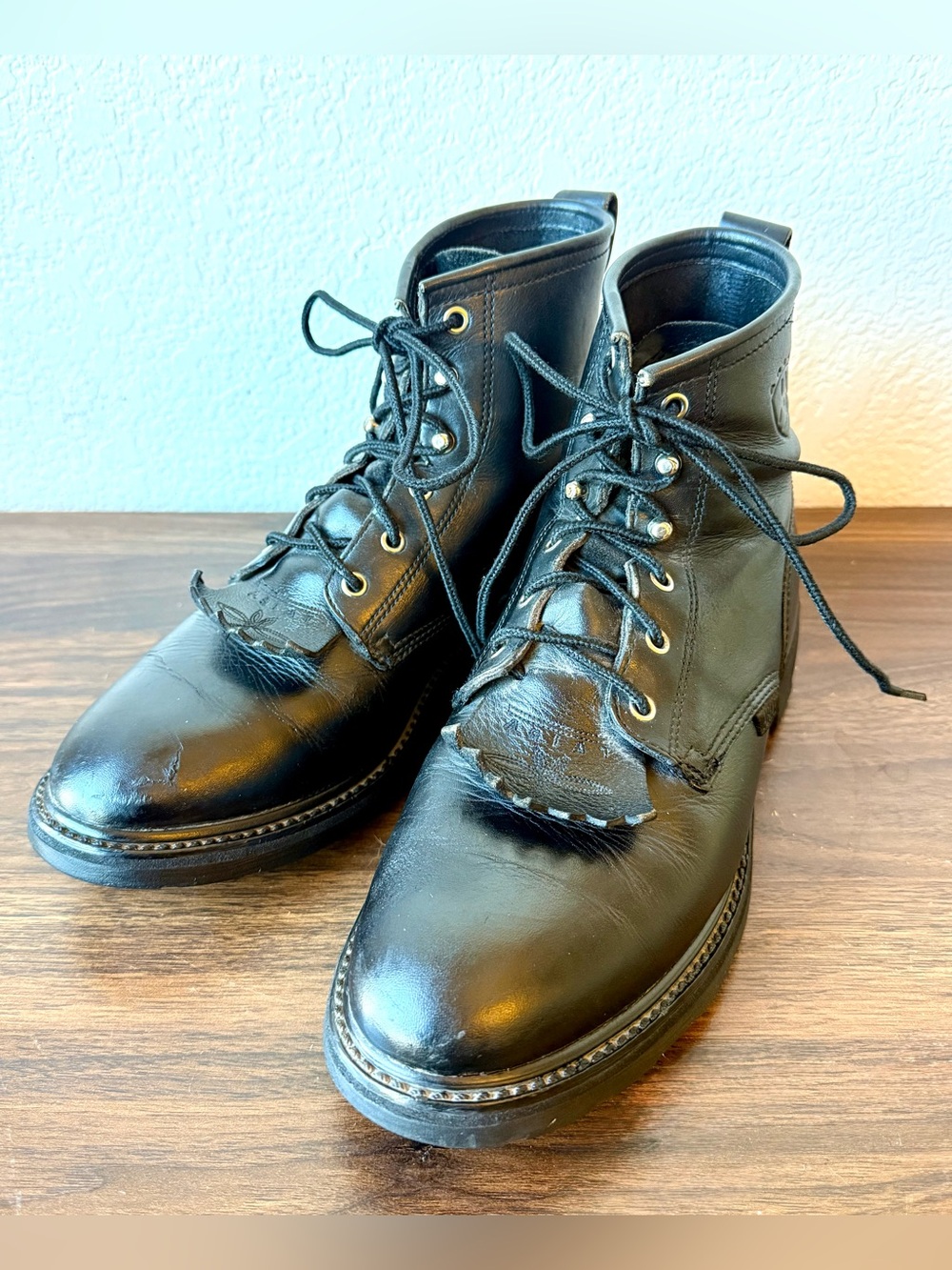 Ariat Black Leather Men's Lace-Up Work Boots Slip Resistant Size 10